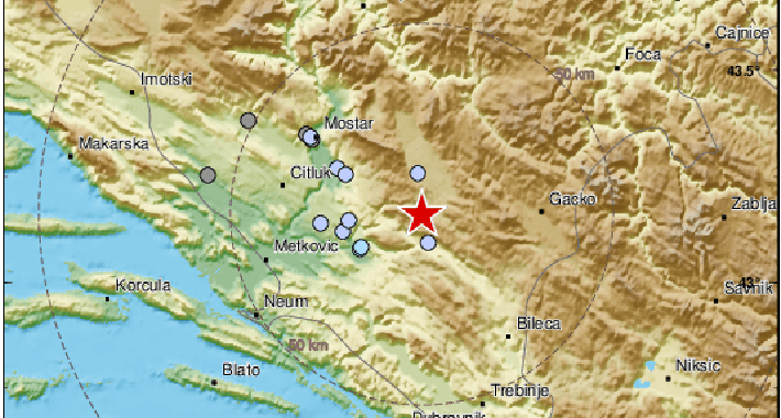 Na području Stoca jutros registrovan zemljotres jačine 3,1 stepen