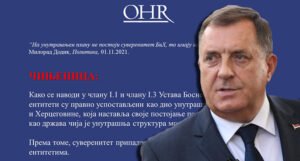 OHR reagovao na Dodikove tvrdnje: Suverenitet pripada BiH, a ne entitetima