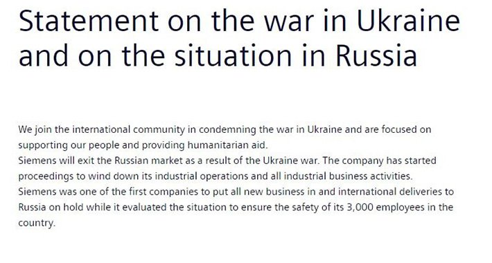 Siemens zbog rata u Ukrajini napušta rusko tržište