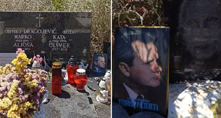 Vučićev propagandista na grobu Olivera Dragojevića ostavio knjigu Miloševića
