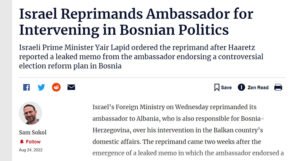 Haaretz o ukoru izraelskog ambasadora: Podrška Jevrejima u Bosni i Hercegovini