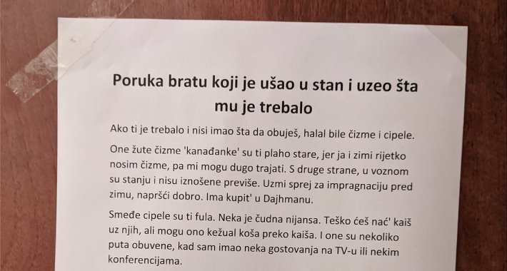 Novinaru u Sarajevu razbojnici upali u stan, on im ostavio duhovitu poruku