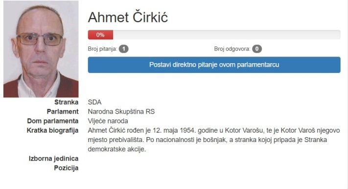 Preminuo Ahmet Čirkić, delegat u Vijeću naroda RS
