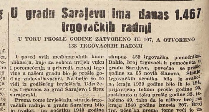 U gradu Sarajevu je u januaru 1941. godine bilo 1.467 trgovačkih radnji