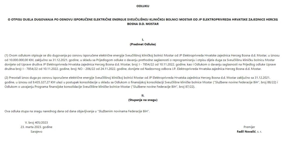 The decision to write off SKB Mostar's debt