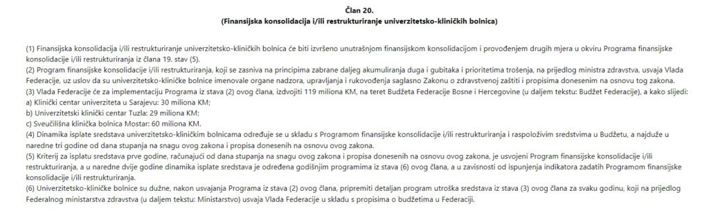The law on consolidation came into power in april 2022: 60 million KM for SKB Mostar