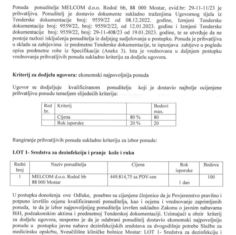 Facsimile of the Decision for the selection of Melcom as the most favorable supplier