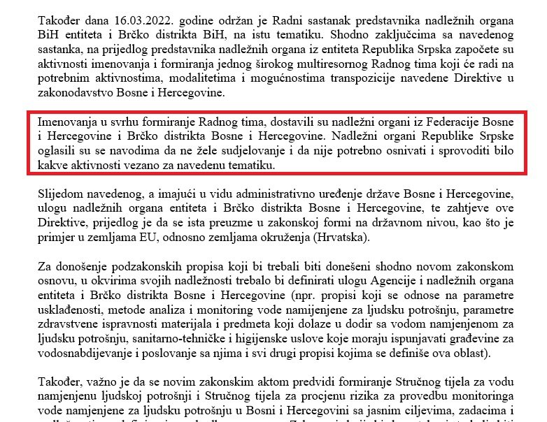 faksimil dijela informacije Agencije za sigurnost hrane u BiH