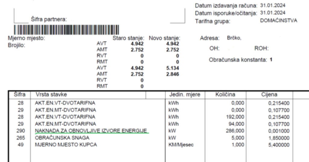 Na računima za struju za januar nalazi se i nova stavka