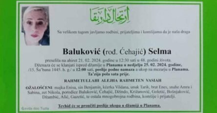 Poznat termin dženaze ubijene Selme Baluković: Iza nje ostalo dvoje djece