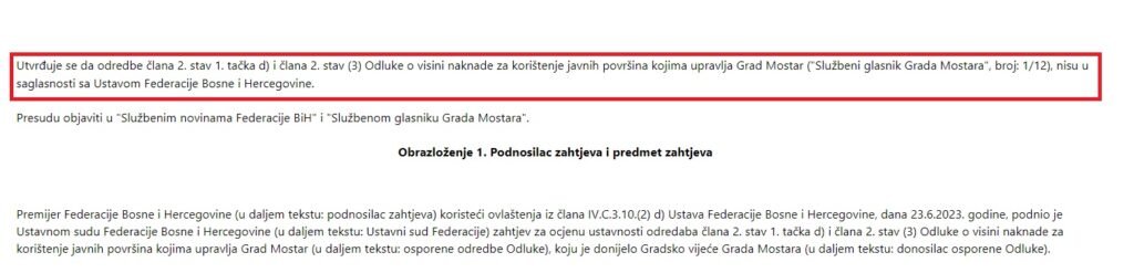 faksimil presude za Grad Mostar