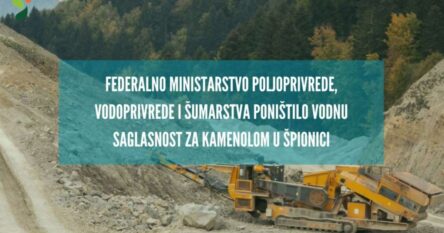 Poništena vodna saglasnost za projekat izgradnje kamenoloma u Špionici