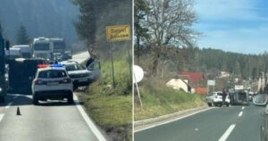 U nesreći učestvovala tri vozila, od siline udara jedan automobil se prevrnuo